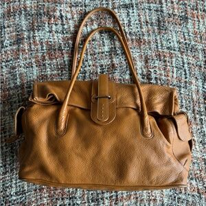 Furla Bright Orange Grain Leather Hand Bag Purse